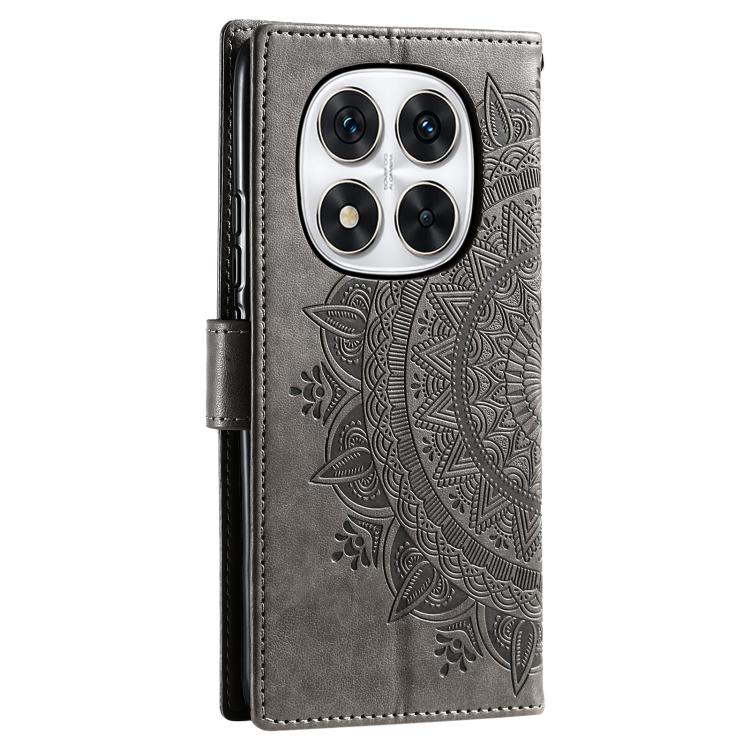 For Redmi Note 14 Pro 4G Totem Flower Embossed Leather Phone Case with Lanyard