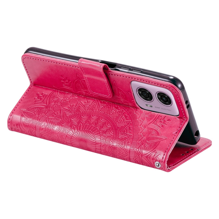 For Motorola Moto G85 Totem Flower Embossed Leather Phone Case with Lanyard