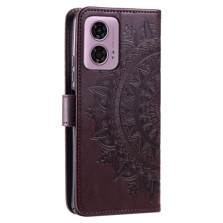 For Motorola Moto G85 Totem Flower Embossed Leather Phone Case with Lanyard