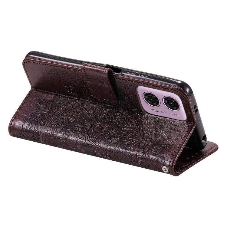 For Motorola Moto G85 Totem Flower Embossed Leather Phone Case with Lanyard