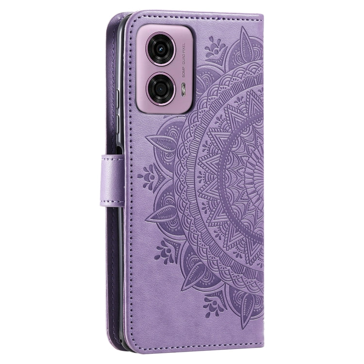 For Motorola Moto G85 Totem Flower Embossed Leather Phone Case with Lanyard