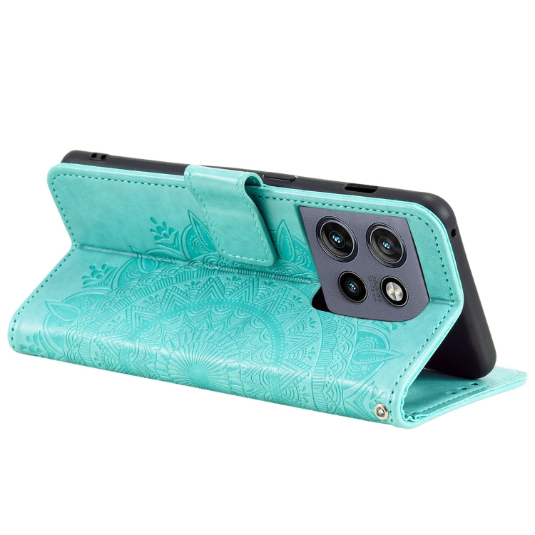 For Motorola Edge 50 Neo Totem Flower Embossed Leather Phone Case with Lanyard