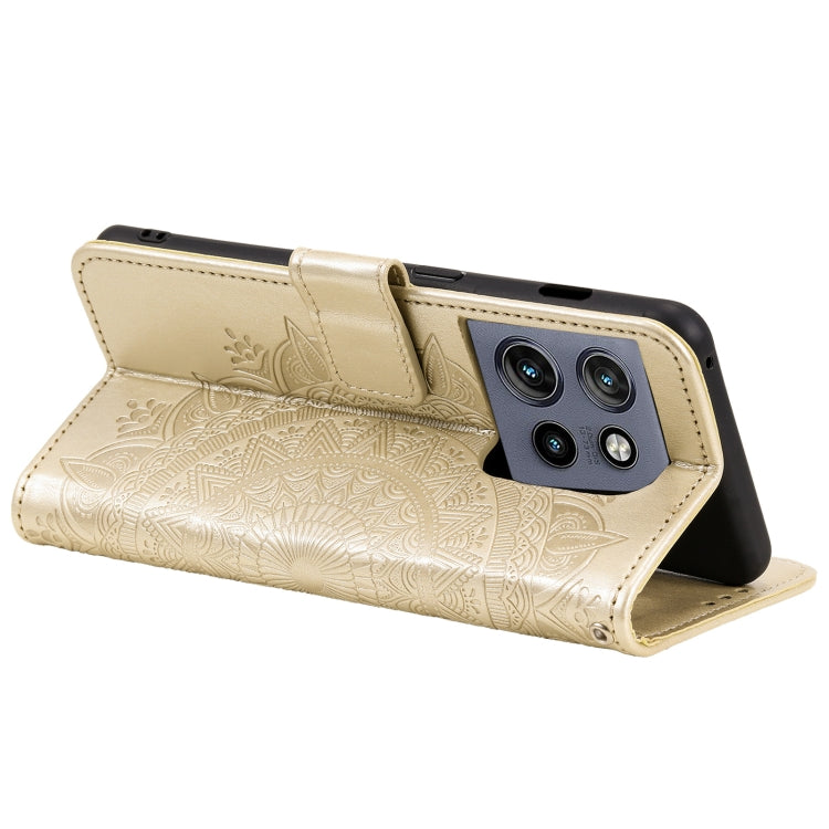 For Motorola Edge 50 Neo Totem Flower Embossed Leather Phone Case with Lanyard