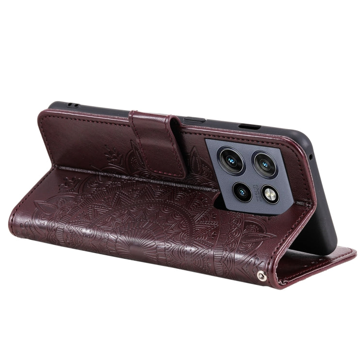 For Motorola Edge 50 Neo Totem Flower Embossed Leather Phone Case with Lanyard