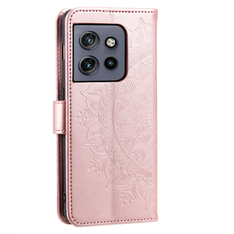 For Motorola Edge 50 Neo Totem Flower Embossed Leather Phone Case with Lanyard