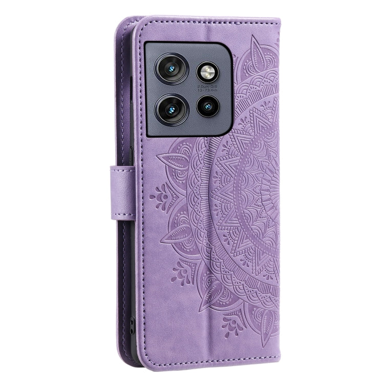 For Motorola Edge 50 Neo Totem Flower Embossed Leather Phone Case with Lanyard