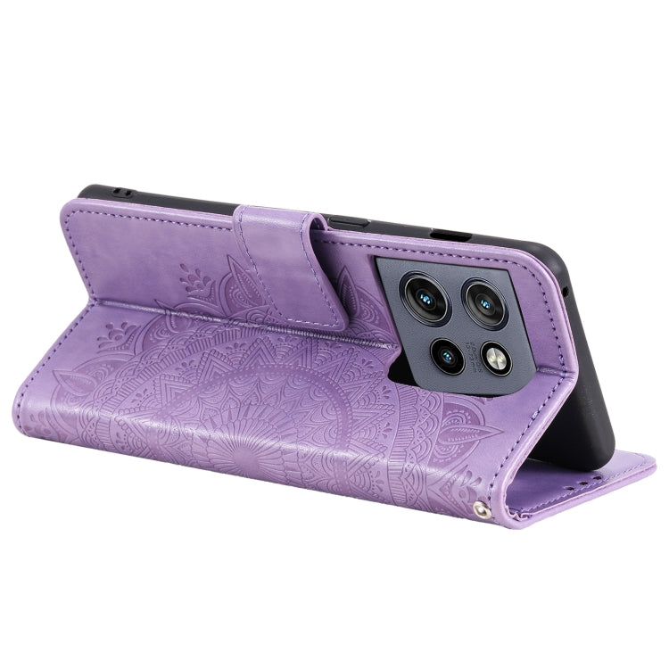 For Motorola Edge 50 Neo Totem Flower Embossed Leather Phone Case with Lanyard
