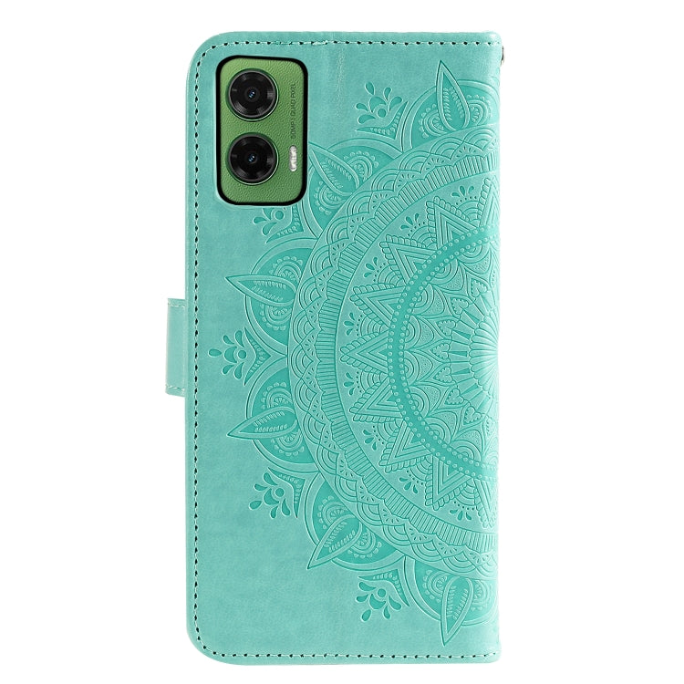 For Motorola Moto G35 Totem Flower Embossed Leather Phone Case with Lanyard