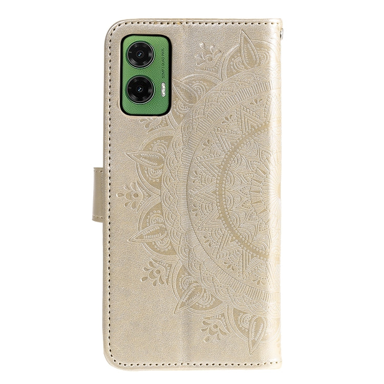 For Motorola Moto G35 Totem Flower Embossed Leather Phone Case with Lanyard