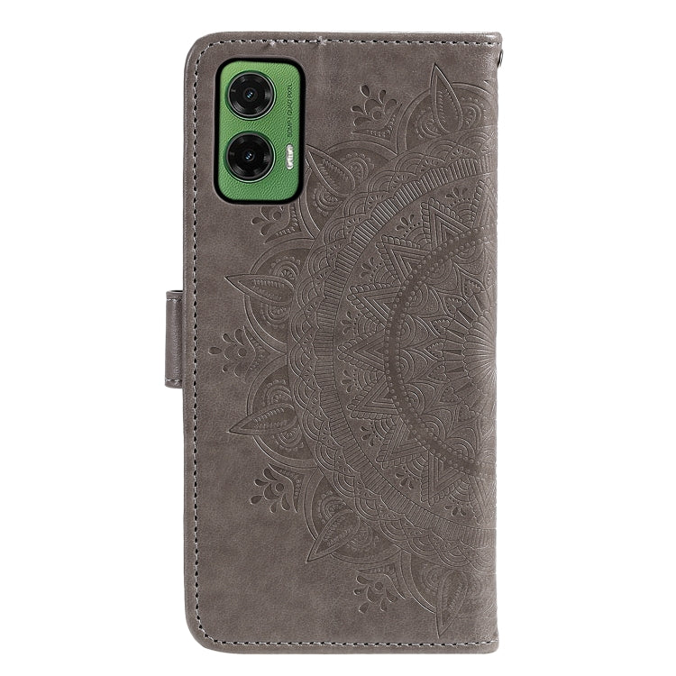 For Motorola Moto G35 Totem Flower Embossed Leather Phone Case with Lanyard