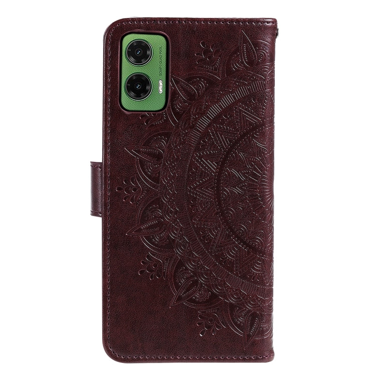 For Motorola Moto G35 Totem Flower Embossed Leather Phone Case with Lanyard