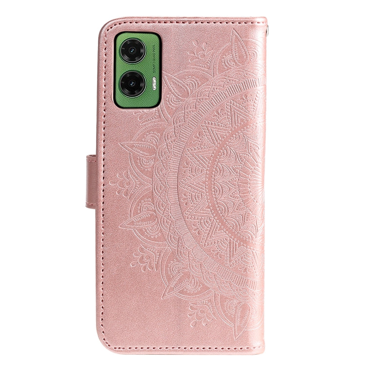 For Motorola Moto G35 Totem Flower Embossed Leather Phone Case with Lanyard