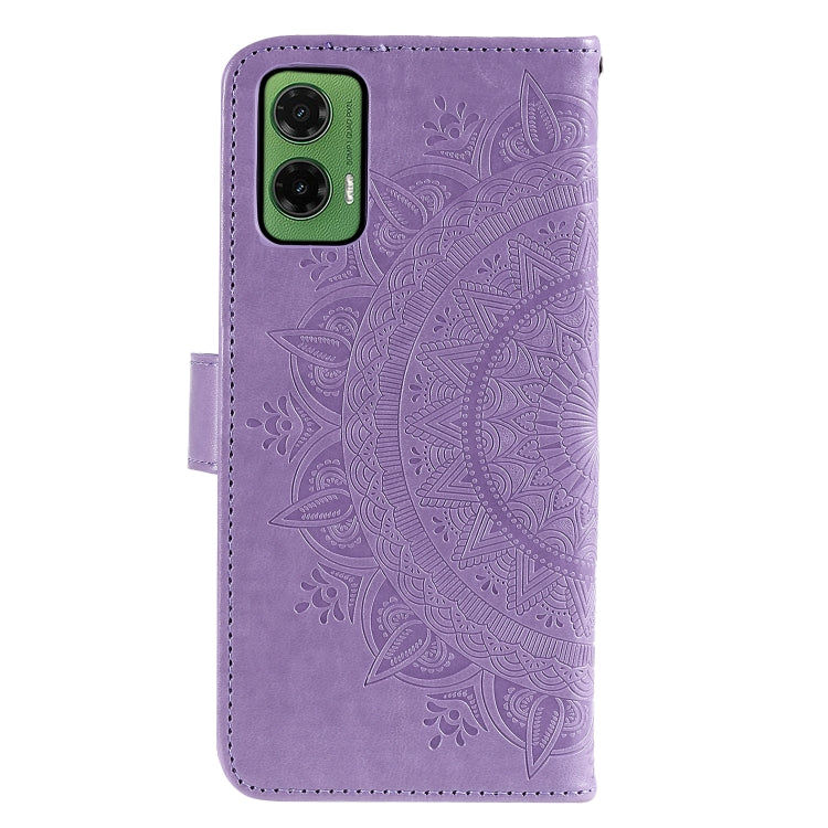 For Motorola Moto G35 Totem Flower Embossed Leather Phone Case with Lanyard