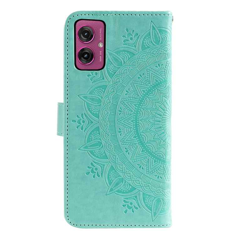 For Motorola Moto G55 Totem Flower Embossed Leather Phone Case with Lanyard