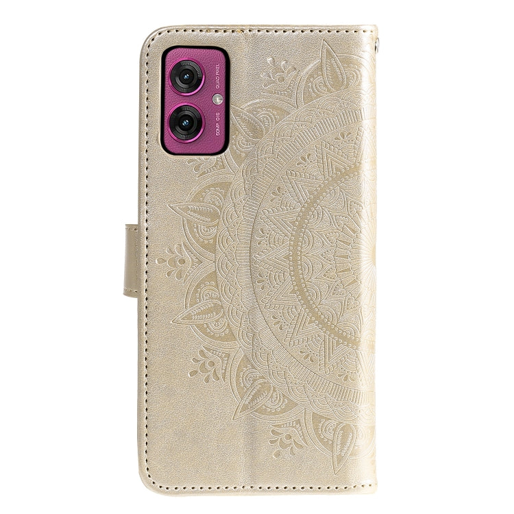 For Motorola Moto G55 Totem Flower Embossed Leather Phone Case with Lanyard