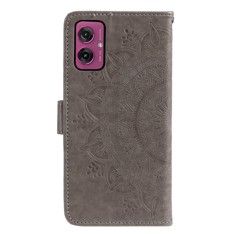For Motorola Moto G55 Totem Flower Embossed Leather Phone Case with Lanyard
