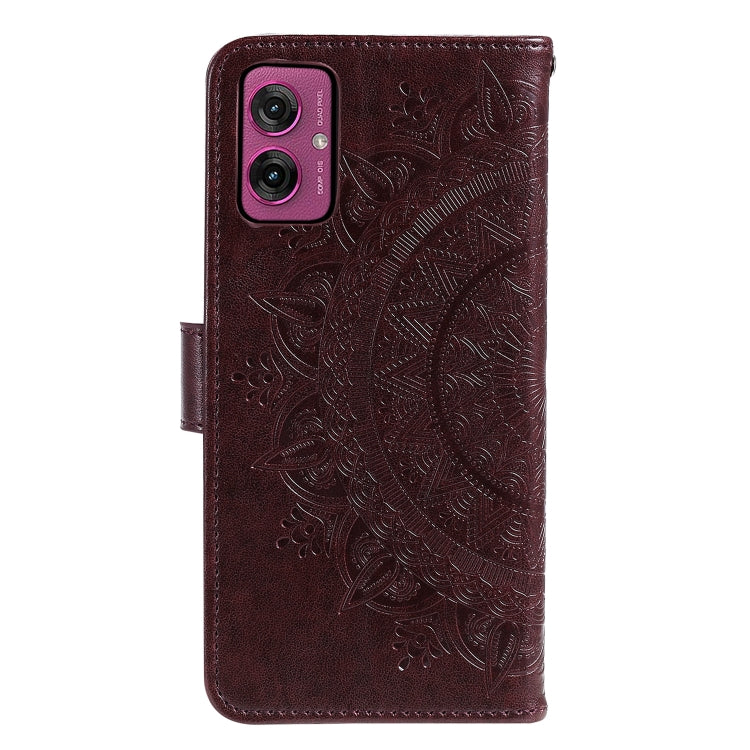 For Motorola Moto G55 Totem Flower Embossed Leather Phone Case with Lanyard