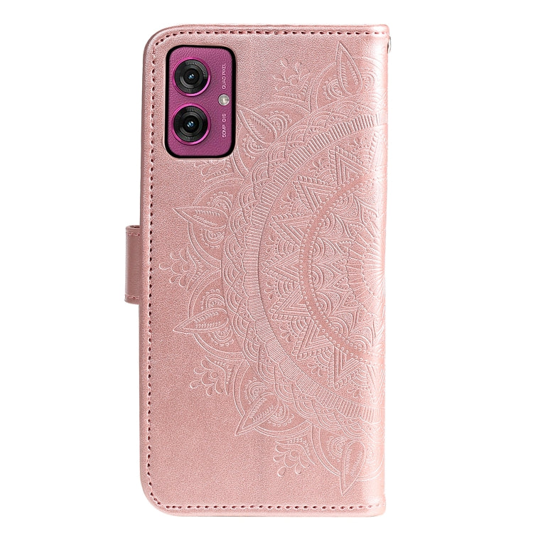 For Motorola Moto G55 Totem Flower Embossed Leather Phone Case with Lanyard