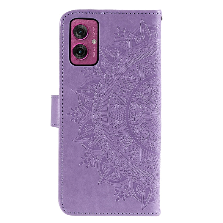 For Motorola Moto G55 Totem Flower Embossed Leather Phone Case with Lanyard