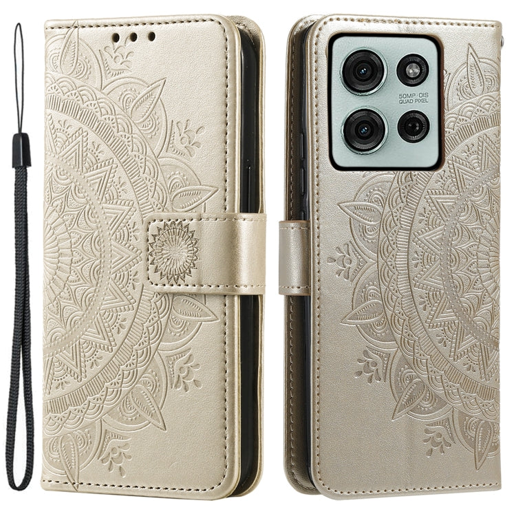 For Motorola Moto G75 5G Totem Flower Embossed Leather Phone Case with Lanyard
