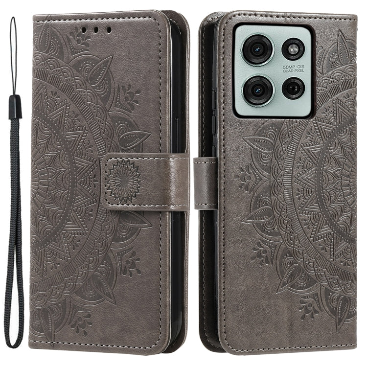 For Motorola Moto G75 5G Totem Flower Embossed Leather Phone Case with Lanyard