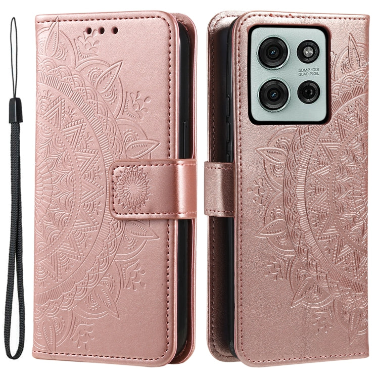 For Motorola Moto G75 5G Totem Flower Embossed Leather Phone Case with Lanyard