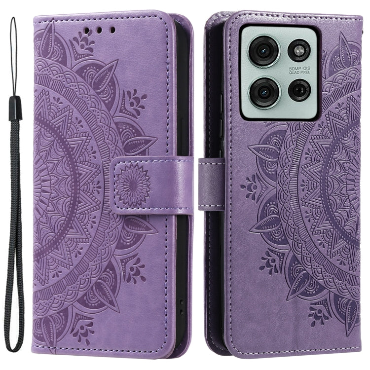 For Motorola Moto G75 5G Totem Flower Embossed Leather Phone Case with Lanyard