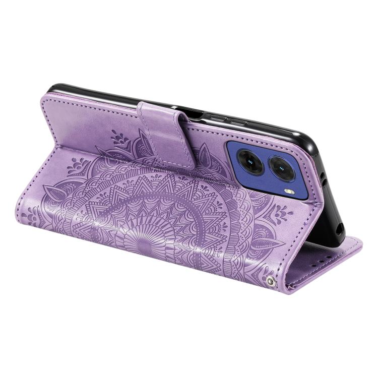 For Motorola Moto G05 Totem Flower Embossed Leather Phone Case with Lanyard