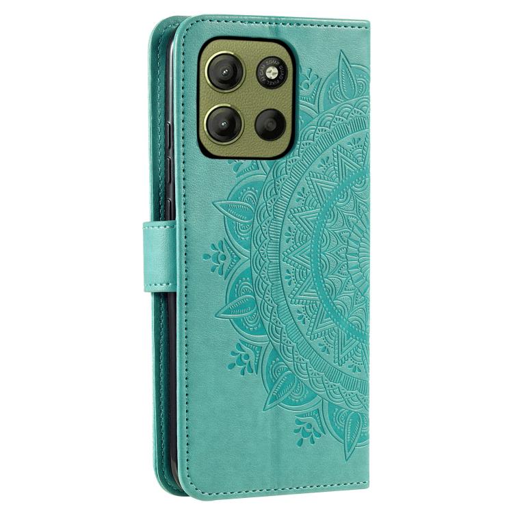 For Motorola Moto G15 Totem Flower Embossed Leather Phone Case with Lanyard