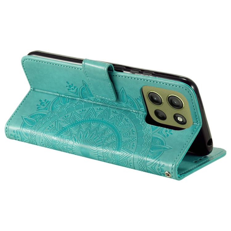 For Motorola Moto G15 Totem Flower Embossed Leather Phone Case with Lanyard