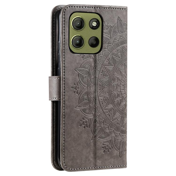 For Motorola Moto G15 Totem Flower Embossed Leather Phone Case with Lanyard