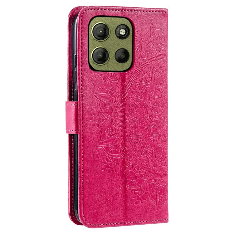 For Motorola Moto G15 Totem Flower Embossed Leather Phone Case with Lanyard