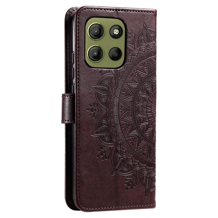 For Motorola Moto G15 Totem Flower Embossed Leather Phone Case with Lanyard