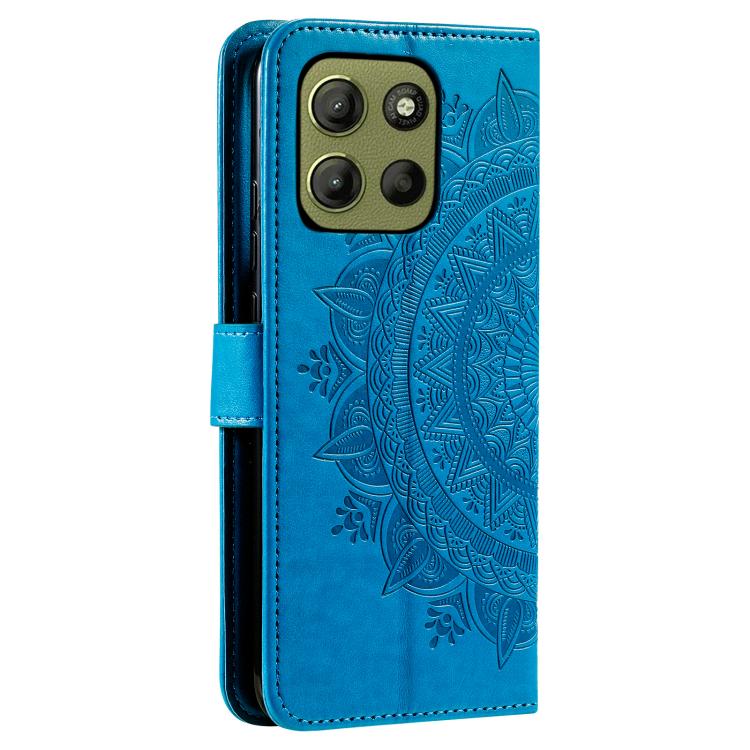 For Motorola Moto G15 Totem Flower Embossed Leather Phone Case with Lanyard