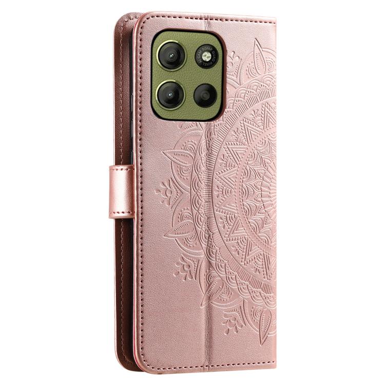 For Motorola Moto G15 Totem Flower Embossed Leather Phone Case with Lanyard