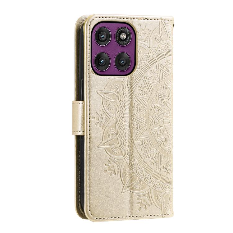 For Motorola Edge 60 Pro Totem Flower Embossed Leather Phone Case with Lanyard
