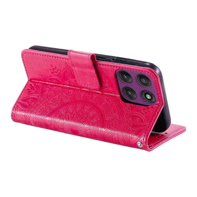 For Motorola Edge 60 Pro Totem Flower Embossed Leather Phone Case with Lanyard