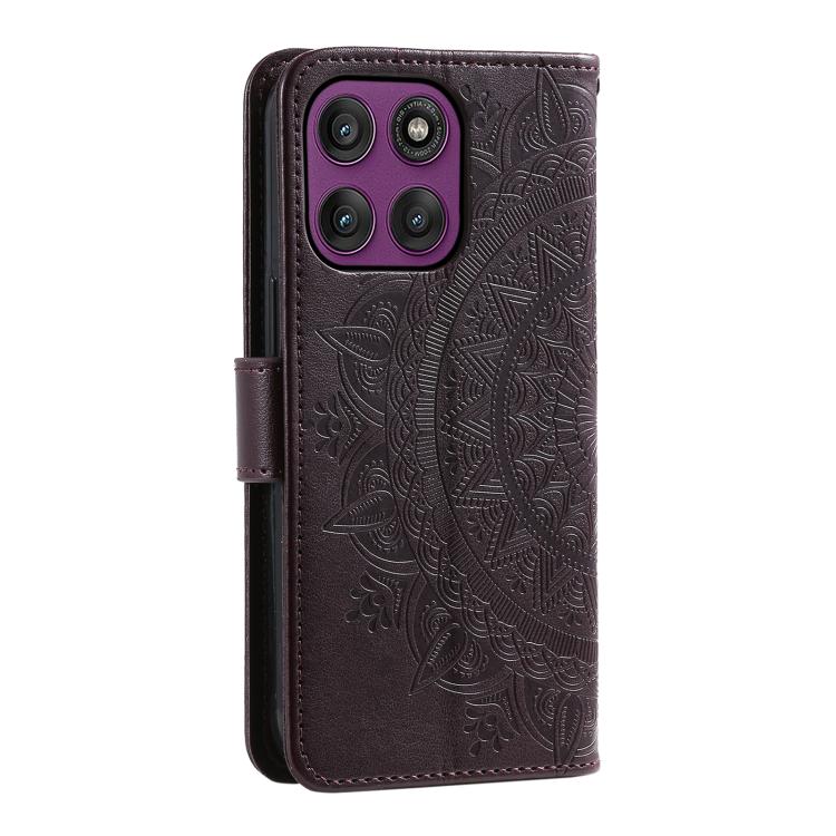 For Motorola Edge 60 Pro Totem Flower Embossed Leather Phone Case with Lanyard