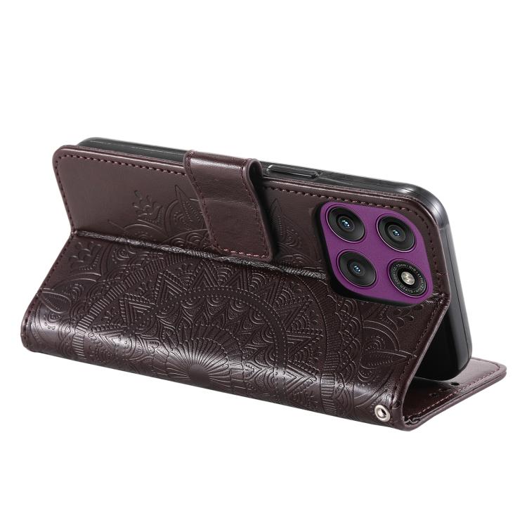 For Motorola Edge 60 Pro Totem Flower Embossed Leather Phone Case with Lanyard