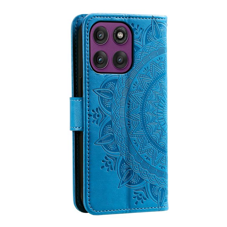 For Motorola Edge 60 Pro Totem Flower Embossed Leather Phone Case with Lanyard