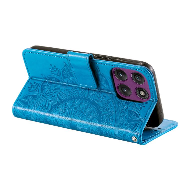 For Motorola Edge 60 Pro Totem Flower Embossed Leather Phone Case with Lanyard