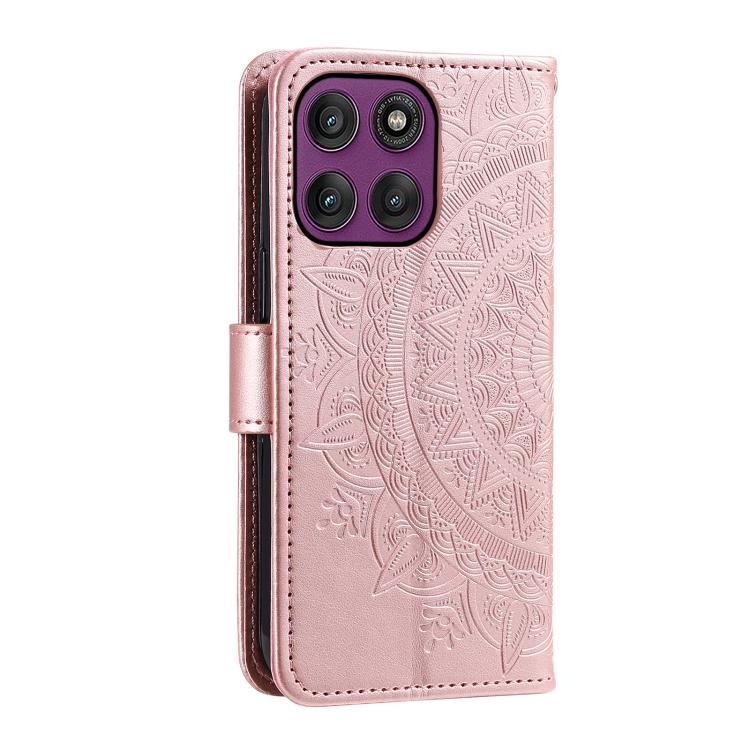 For Motorola Edge 60 Pro Totem Flower Embossed Leather Phone Case with Lanyard