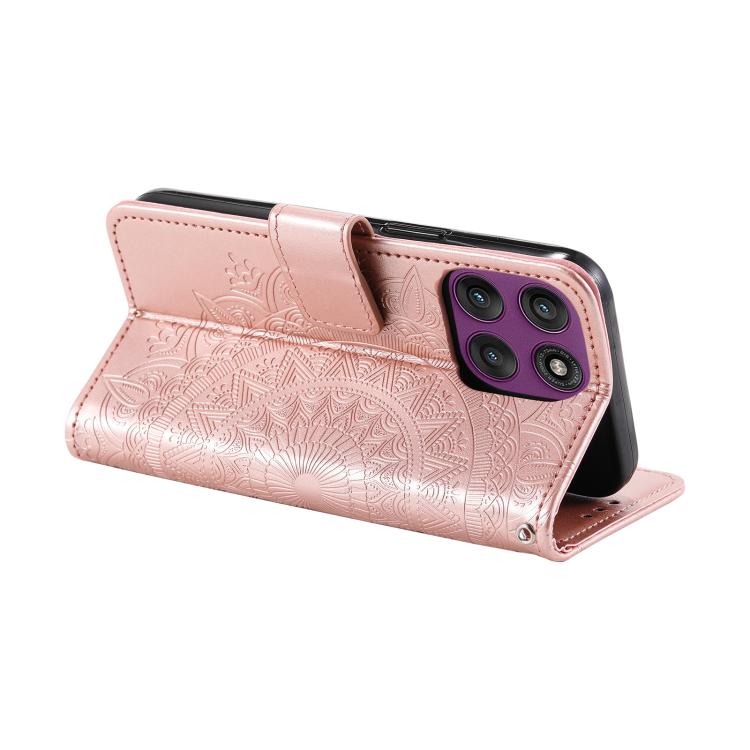 For Motorola Edge 60 Pro Totem Flower Embossed Leather Phone Case with Lanyard