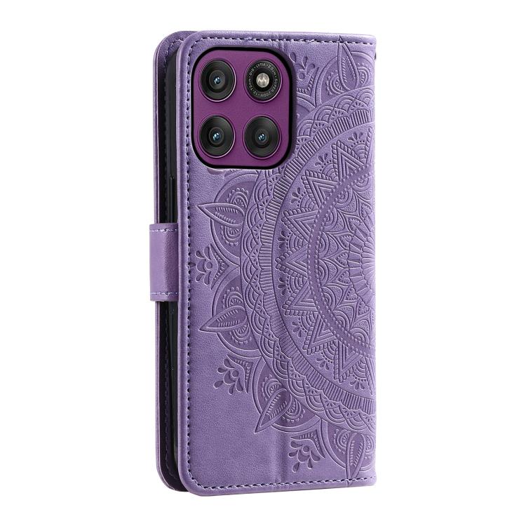For Motorola Edge 60 Pro Totem Flower Embossed Leather Phone Case with Lanyard