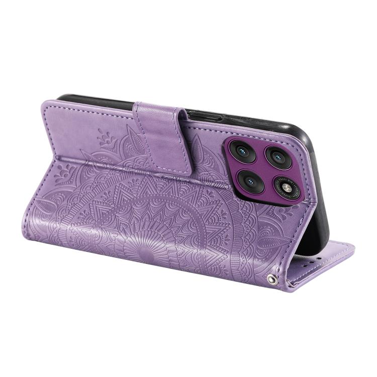 For Motorola Edge 60 Pro Totem Flower Embossed Leather Phone Case with Lanyard