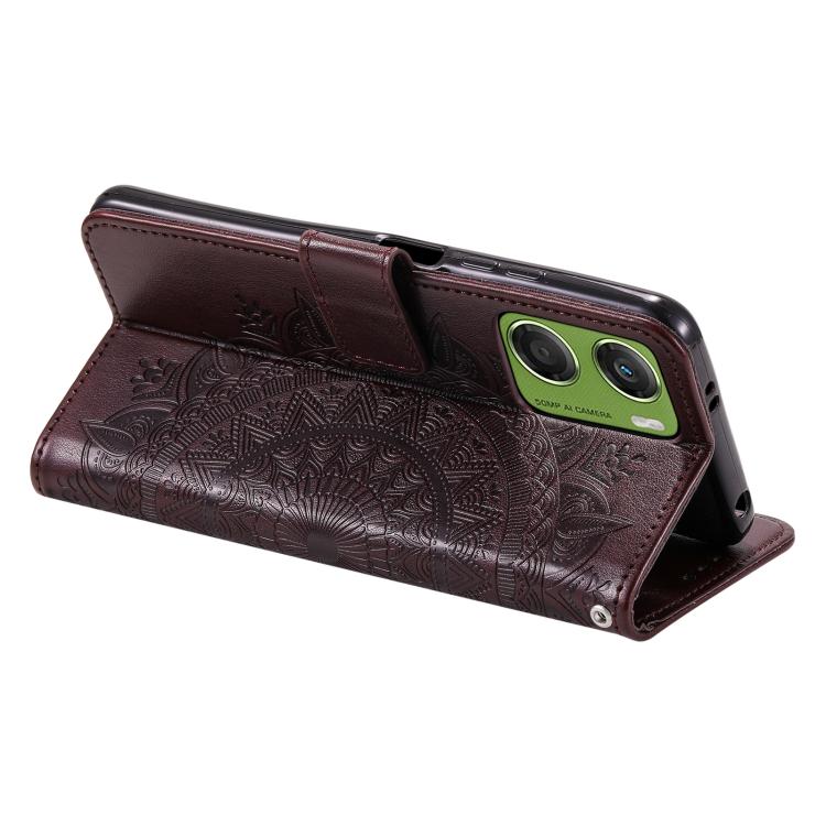 For Motorola Moto G06 4G Totem Flower Embossed Leather Phone Case with Lanyard