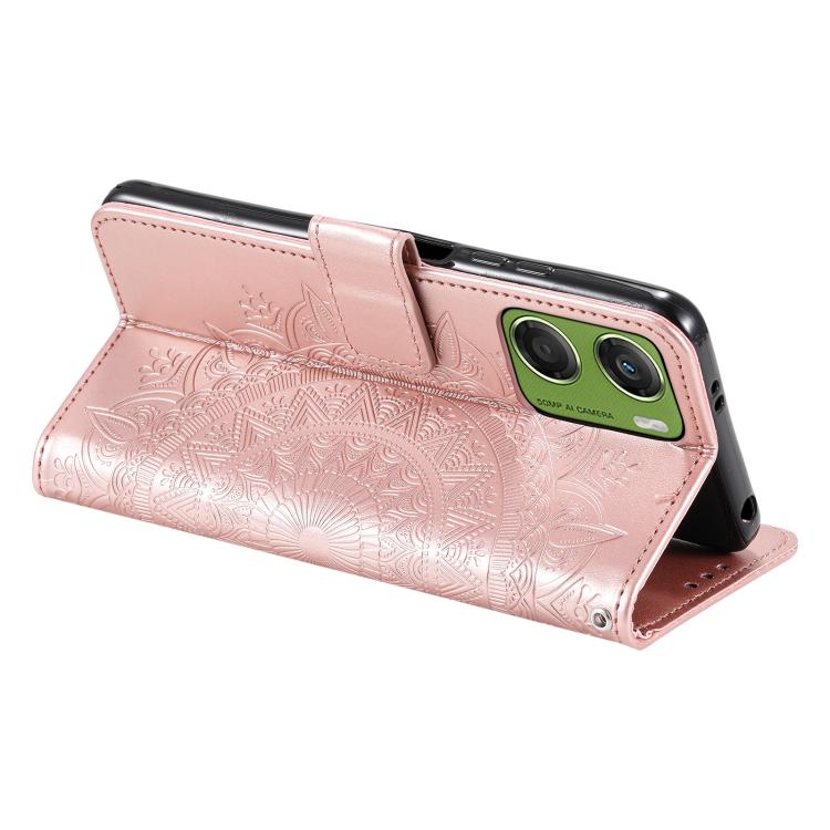 For Motorola Moto G06 4G Totem Flower Embossed Leather Phone Case with Lanyard