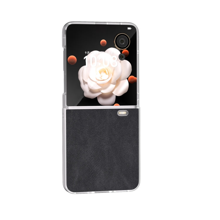 For Honor Magic V Flip PU Leather Frosted Transparent Edge Phone Case