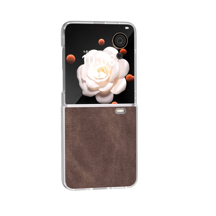 For Honor Magic V Flip PU Leather Frosted Transparent Edge Phone Case