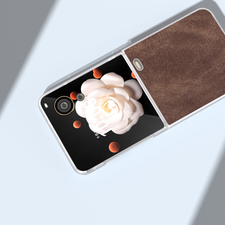 For Honor Magic V Flip PU Leather Frosted Transparent Edge Phone Case